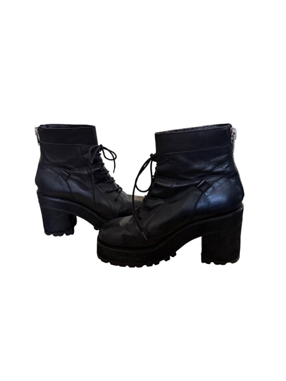 UNIF Black Leather Lace-Up Heeled Combat Boots US 10